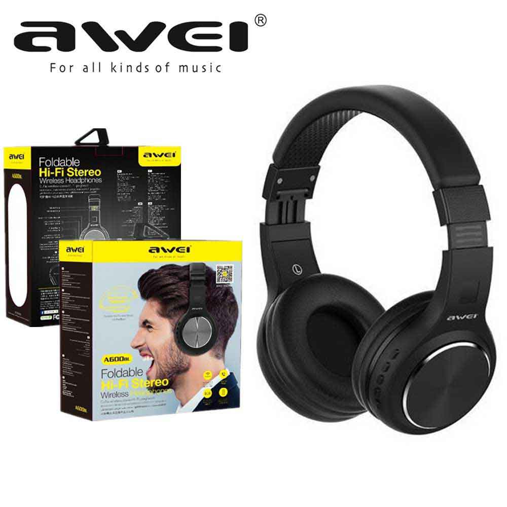 Awei A600BL HiFi Bluetooth Headphone Foldable Stereo Wired and Wireless Headset Black