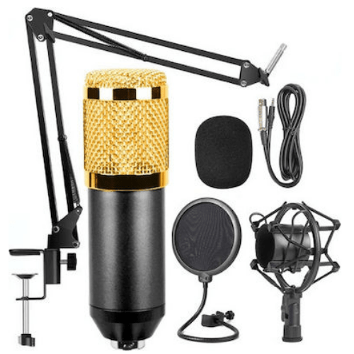 BM-800 Mic Kit Condenser Microphone with Adjustable Mic Suspension Scissor Arm, Shock Mount and Double-layer Pop Filter - BM-800