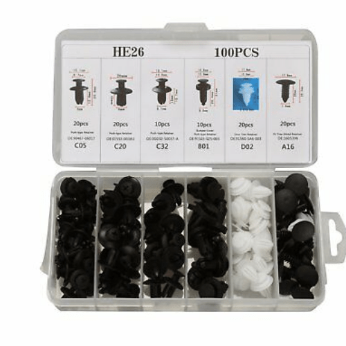 Car Retainer Clips & Plastic Fasteners Kit, 6 Most Popular Sizes 100pc Clip Trim Car Push Pin Rivet Bumper Door Panel Retainer Assortment, Wenchange W26