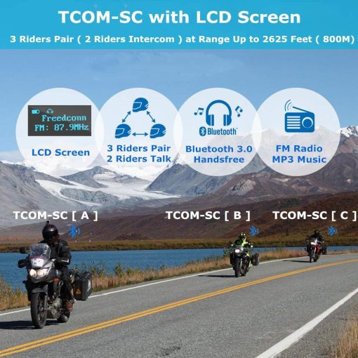 Bluetooth Intercom System For Helmets with LCD Screen FreedConn - TCOM-SC