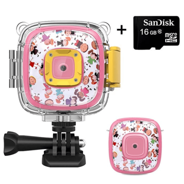 DveeTech H1 Waterproof Children's Camera 1080P +16GB Memory Card, Kid Digital Action Camera for Girls, Video, Voice and Games on 2 Inch LCD Screen -Pink