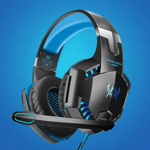 Gaming Headset, Surround Audio Gaming Headphones with Noise Cancelling Mic, LED Light & Soft Memory Earmuffs - Kotion Each G2000