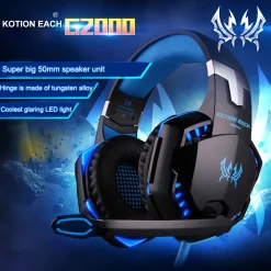 Gaming Headset, Surround Audio Gaming Headphones with Noise Cancelling Mic, LED Light & Soft Memory Earmuffs - Kotion Each G2000