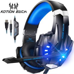 Gaming Headset, Surround Audio Gaming Headphones with Noise Cancelling Mic, LED Light & Soft Memory Earmuffs - Kotion Each G2000