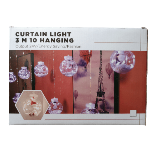 Christmas Curtain 3m With 10 Transparent RGB Balls - Curtain Light 3m 10 Hangings