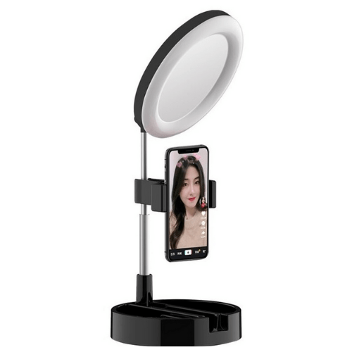 Folding Desktop Selfie Light Mirror For Makeup Or YouTube And Tiktok 3 In 1 Dimmable LED Ring Light 6 Inch MAI APPEARANCE G3