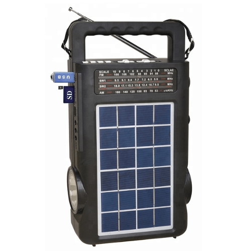 Solar Radio, Music Player With 2 Internal Flashlights and 2 Bulb Lights, Multifunction portable and Rechargeable Solar Powered, AMFMSW radio and speaker with USBSDTF Fepe  FP-1771ULS-BT