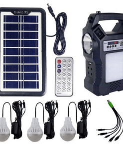 Solar lighting system with 3 lamps, Radio, Mp3, led lens for Camping Rechargeable with Remote Control 13 Hours Working Time GD-8060