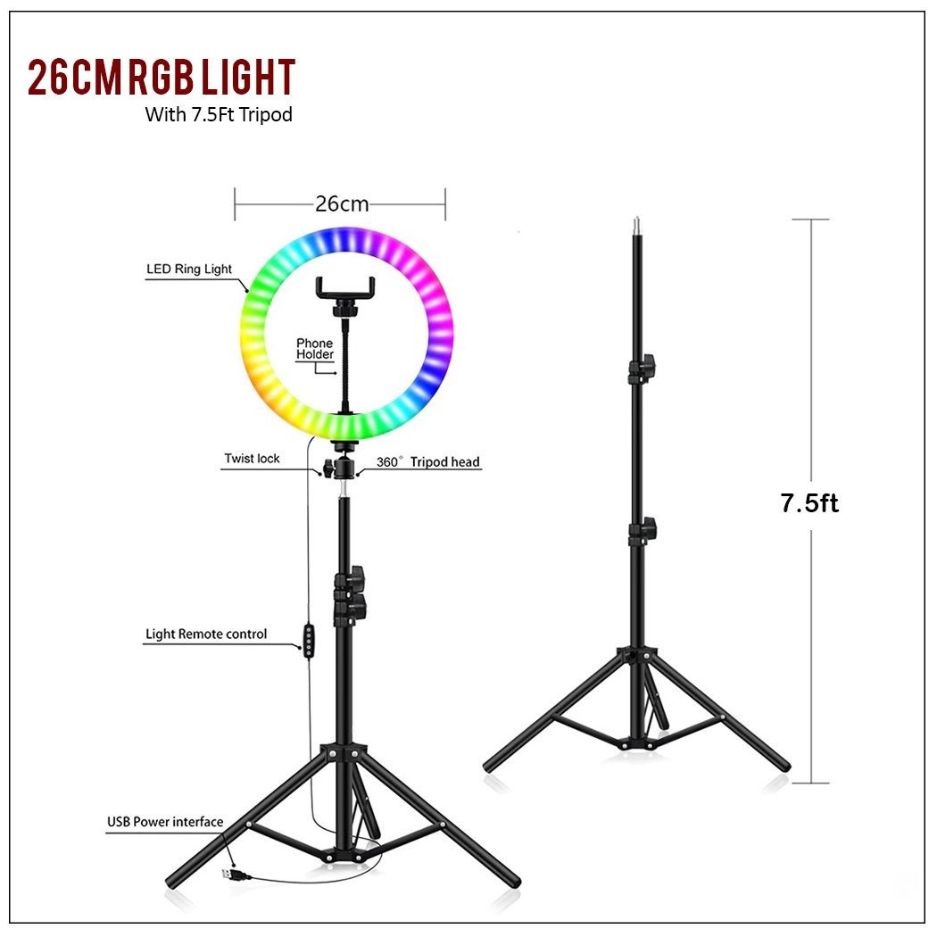 RGB LED Professional Soft Ring Light with Tripod Stand, Adjustable Colors,  and Brightness and Cellphone Holder MJ33 RGB 33cm » Gadget mou