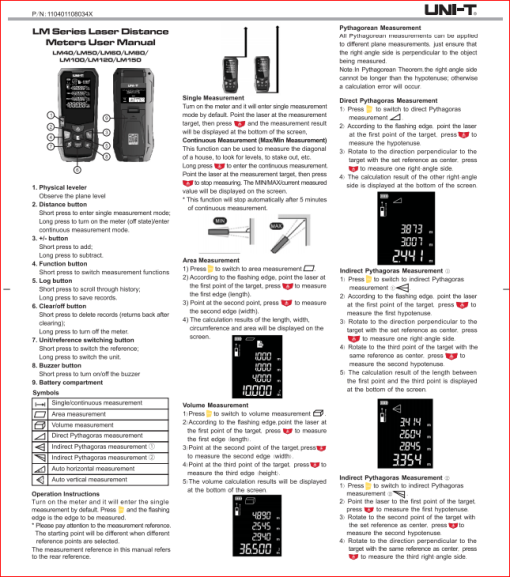 LM40 Laser Distance Meter HD display