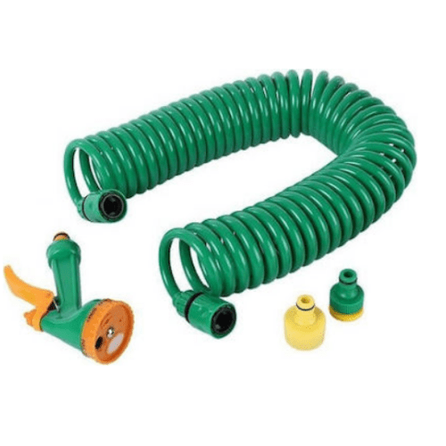 Coiled Hose 50ft, Expands and Retracts with Ease, Including Adjustable Spray Head With Four Different Functions and Tap Adapter TS1312