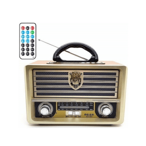 MEIER FM/AM/SW Radio With USB/TF Player, Remote Control, External Antenna, Bluetooth, M-113BT (Brown-Gold)