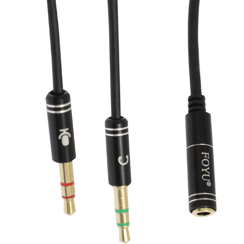 FOYU Stereo Splitter Gold Plated Audio 2 x 3.5mm Jack Male to 3.5mm Jack Female 38cm FO-S037