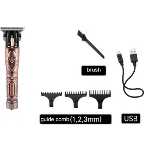 KEMEI Skull Carved Rechargeable USB Shaver Trimmer Gold Pink KM-9370