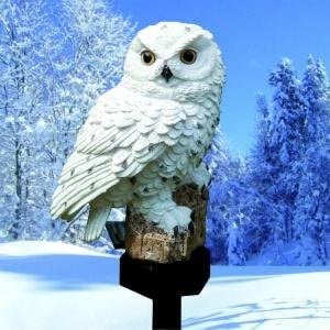 Owl Snowy Solar Light Hand-Painted Owl with Daylight Sensor Wireless ...