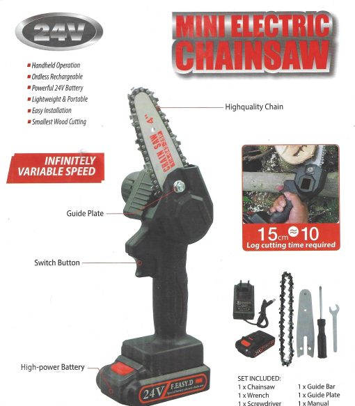 Mini Electronic Chainsaw 4 inches Rechargeable 24V 15Cm F.EASY.D Gadget mou