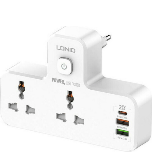 LDNIO Surge protector extension cable Plug Adapter 2xUSB / USB-C White SC231 