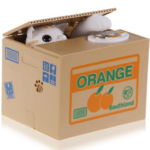 Piggy Bank Plastic Automatic Sly Kitten Mischief Saving Box Orange 12x10x9.5cm XR008-1