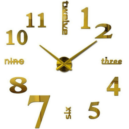 Wall Clock Sticker Modern Large 3D Wall Clock Numbers Letters DIY Plastic Gold 120cm ZH015