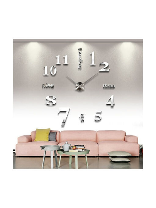 3D Creative Mirror DIY 3D Wall Clock Sticker Mirror Silver 120cm