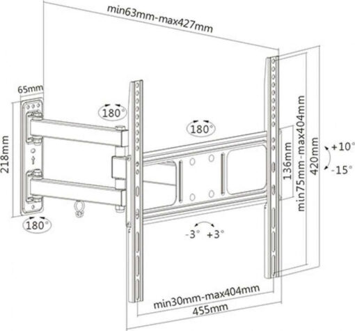 Brateck LPA52-443 TV Wall Mount with Arm up to 55" and 35kg