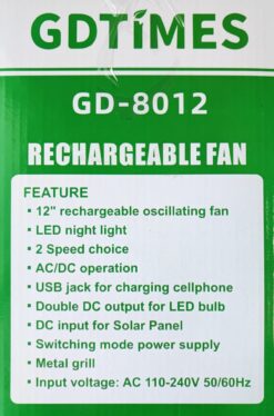 GDTimes Fan GD-8012 Solar Lighting System with 12