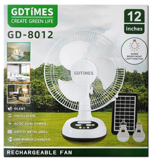 GDTimes Fan GD-8012 Solar Lighting System with 12"