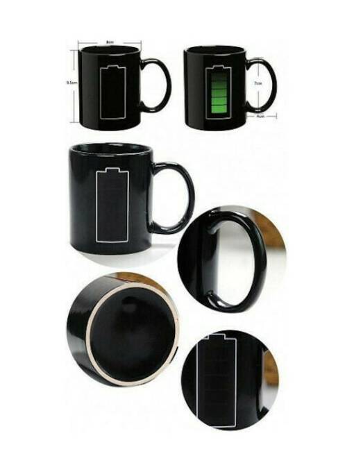 Mug Charging Battery Black Porcelain