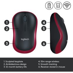 Logitech M185 Wireless Mini Mouse Black/Red