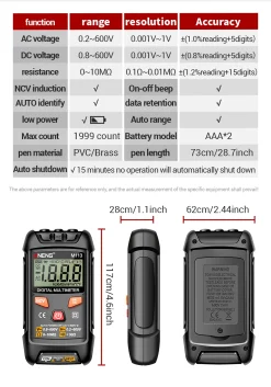 Aneng M113 Digital Multimeter 1999 Counts - Black