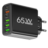 Total 65W 6 in 1 Wall Fast Charger 4 USB-A /2 Type-C Black