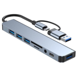 8 In 1 Adapter Hub Bleksy 3.0 Type-c Input Socket 3 Usb 2.0 Ports 1 Usb 3.0 Port 1 Usb-c Port 1 Audio Jack Port Tf Sd Card