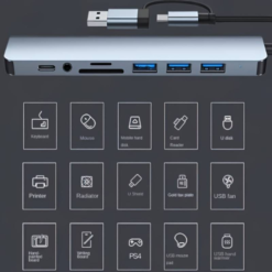 8 In 1 Adapter Hub Bleksy 3.0 Type-c Input Socket 3 Usb 2.0 Ports 1 Usb 3.0 Port 1 Usb-c Port 1 Audio Jack Port Tf Sd Card