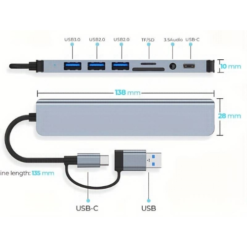 8 In 1 Adapter Hub Bleksy 3.0 Type-c Input Socket 3 Usb 2.0 Ports 1 Usb 3.0 Port 1 Usb-c Port 1 Audio Jack Port Tf Sd Card